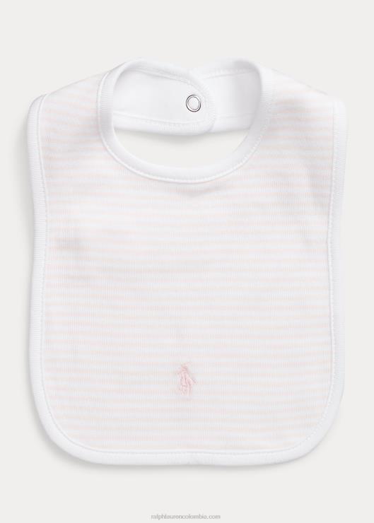 babero de algodón orgánico a rayas bebé rosa delicado/blanco Ralph Lauren 2XR2V8065