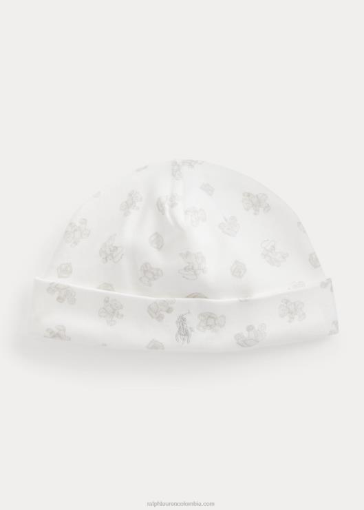 gorro de algodón orgánico con estampado de oso bebé gris multi Ralph Lauren 2XR2V8025