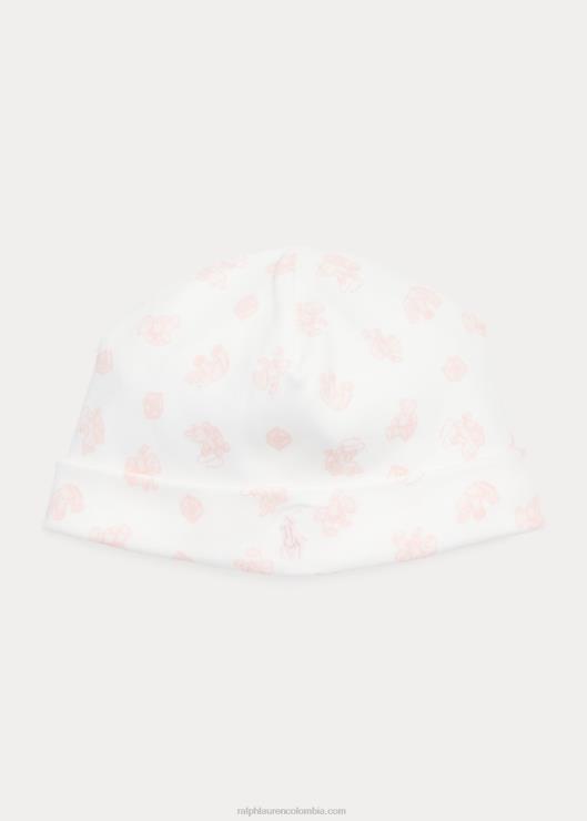 gorro de algodón orgánico con estampado de oso bebé rosa multi Ralph Lauren 2XR2V8029