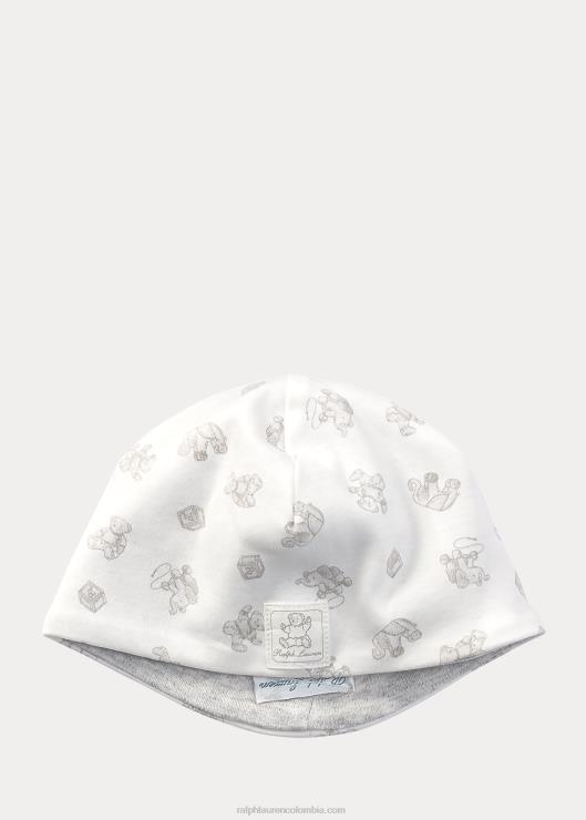 gorro reversible de algodón con estampado de oso bebé papel blanco multi Ralph Lauren 2XR2V8026