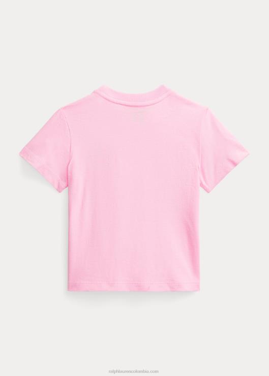 camiseta de punto de algodón con cuello redondo bebé rosa carmelo Ralph Lauren 2XR2V8265