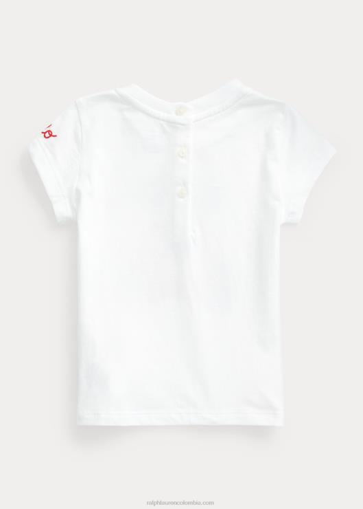 playera de jersey de algodón con osito de polo bebé blanco Ralph Lauren 2XR2V7871