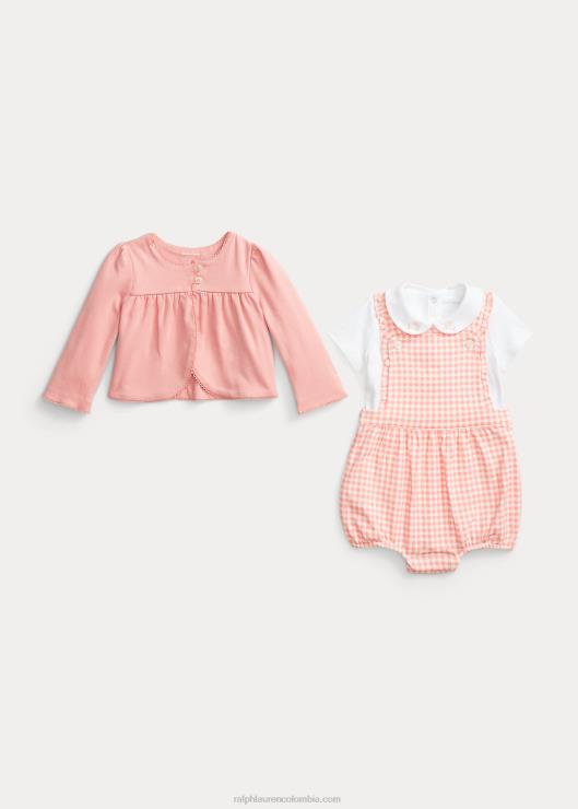 conjunto de cárdigan y pantalón corto bebé guinga rosa Ralph Lauren 2XR2V7777