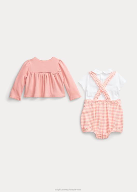 conjunto de cárdigan y pantalón corto bebé guinga rosa Ralph Lauren 2XR2V7777