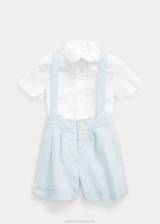 conjunto de camisa de algodón y peto de lino bebé azul berilo/blanco Ralph Lauren 2XR2V7806