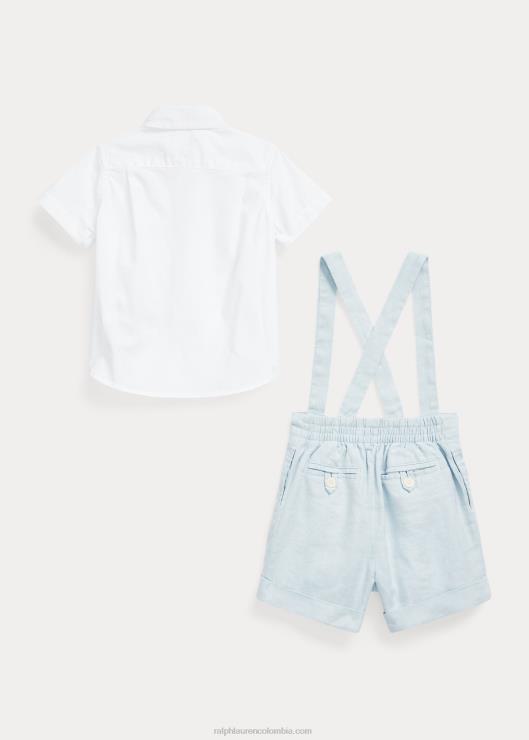 conjunto de camisa de algodón y peto de lino bebé azul berilo/blanco Ralph Lauren 2XR2V7806