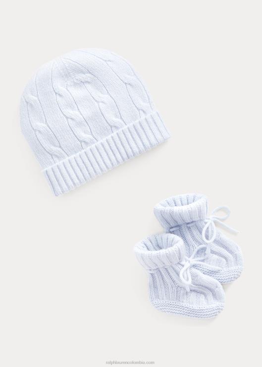 conjunto de gorro y botín de cachemira bebé azul perla Ralph Lauren 2XR2V8037