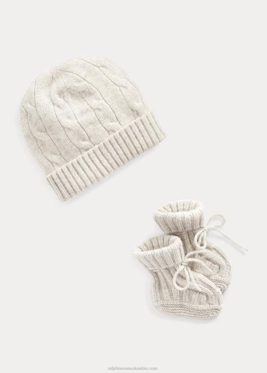 conjunto de gorro y botín de cachemira bebé brezo gris claro Ralph Lauren 2XR2V8034