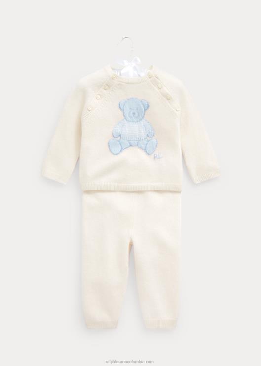 conjunto de suéter y pantalón de cachemir bebé azul claro Ralph Lauren 2XR2V7800
