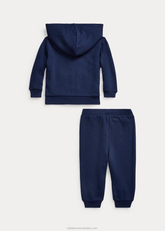 conjunto de sudadera con capucha y pantalón de felpa francesa bebé azul marino refinado Ralph Lauren 2XR2V7780