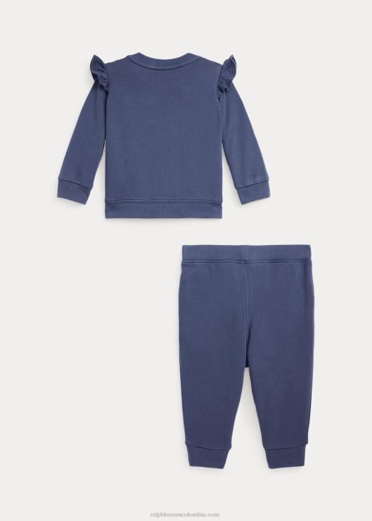 conjunto de top y pantalón de felpa francesa con volantes bebé azul marino rústico Ralph Lauren 2XR2V8201