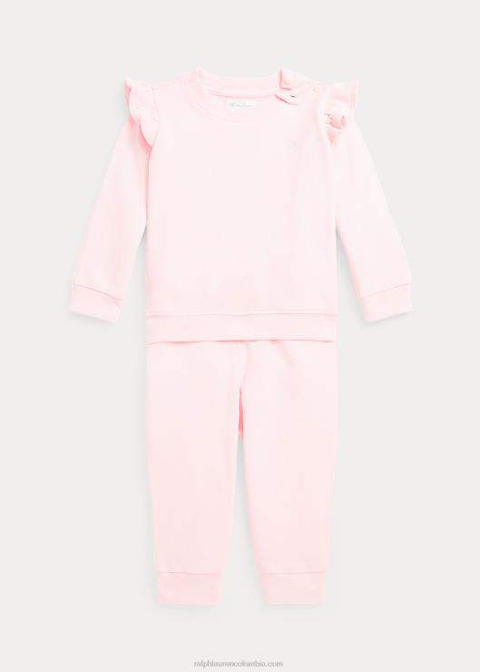 conjunto de top y pantalón de felpa francesa con volantes bebé rosa acacia Ralph Lauren 2XR2V8202