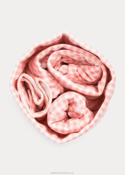 set de regalo de 4 piezas de interlock de algodón bebé guinga rosa Ralph Lauren 2XR2V7820