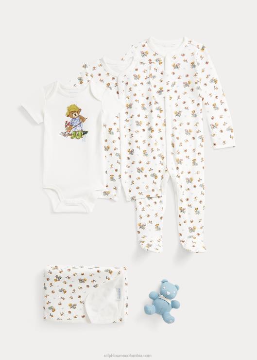 set de regalo de 5 piezas de algodón con osito de polo bebé niño oso de jardín Ralph Lauren 2XR2V7829