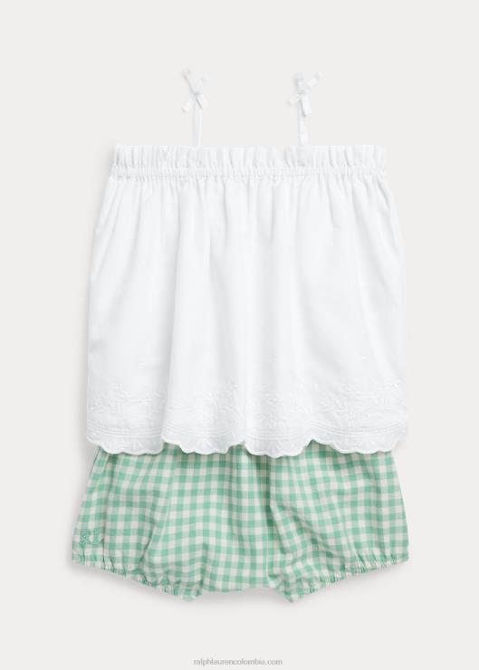top de algodón con ojales y short de cuadros vichy bebé lavaplatos blanco Ralph Lauren 2XR2V7776