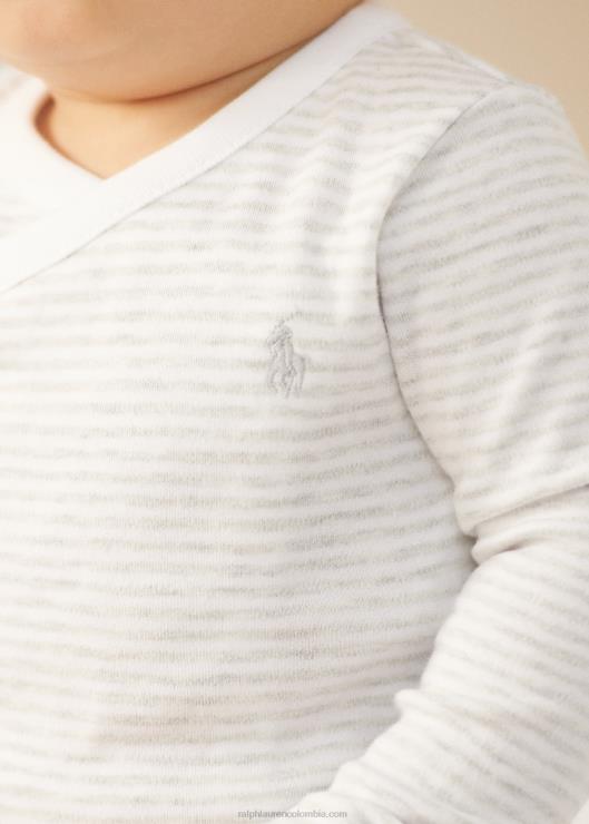 body a rayas con cuello de pico bebé cuarzo jaspeado/blanco Ralph Lauren 2XR2V8163