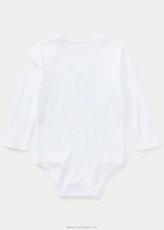body de interlock de algodón con osito de polo bebé blanco Ralph Lauren 2XR2V7696
