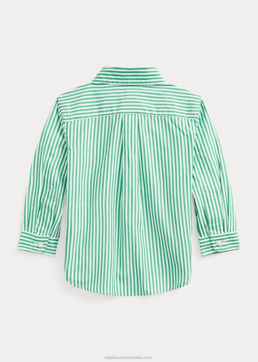 camisa de popelina de algodón a rayas bebé verde blanco Ralph Lauren 2XR2V8278