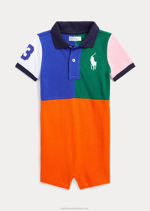polo corto de malla de algodón big pony bebé Vela naranja multi Ralph Lauren 2XR2V8145