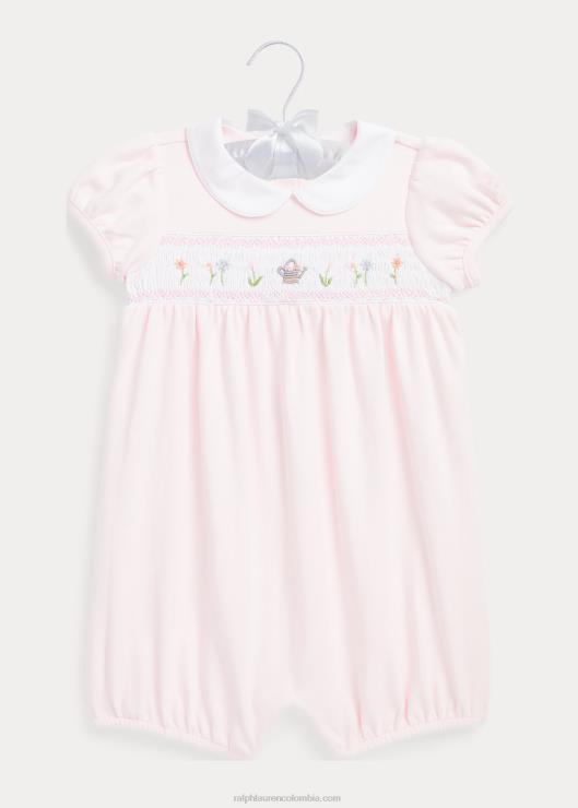 shorts de burbuja de algodón fruncido bebé rosa delicado Ralph Lauren 2XR2V7686