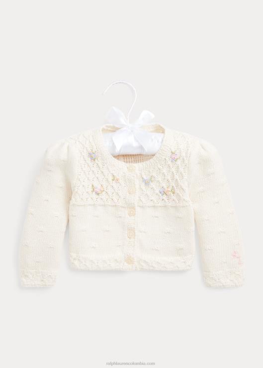 cárdigan de algodón floral bebé crema de la casa club Ralph Lauren 2XR2V8011