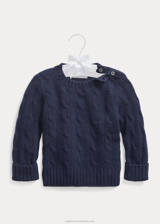 el icónico jersey de punto de ochos de cachemira bebé azul marino refinado Ralph Lauren 2XR2V7999