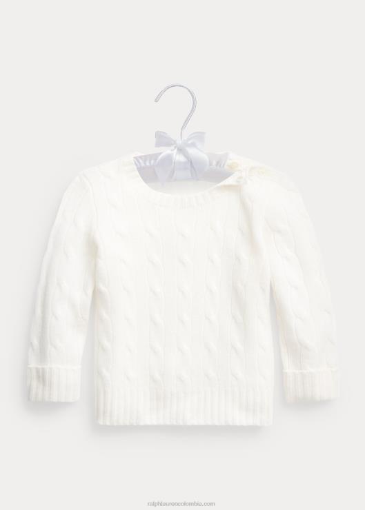 el icónico jersey de punto de ochos de cachemira bebé blanco cálido Ralph Lauren 2XR2V7996