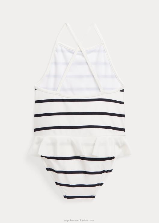 traje de baño de una pieza a rayas con volantes bebé lavaplatos blanco/azul marino Ralph Lauren 2XR2V7937
