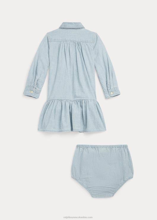 vestido camisero y bombacho de cambray de algodón bebé índigo Ralph Lauren 2XR2V8227