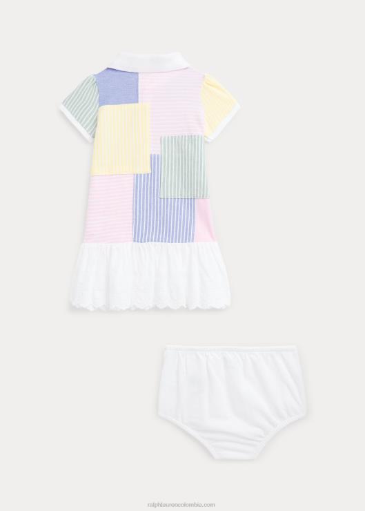 vestido tipo polo de malla con patchwork y bombacho bebé rosa carmelo Ralph Lauren 2XR2V7839