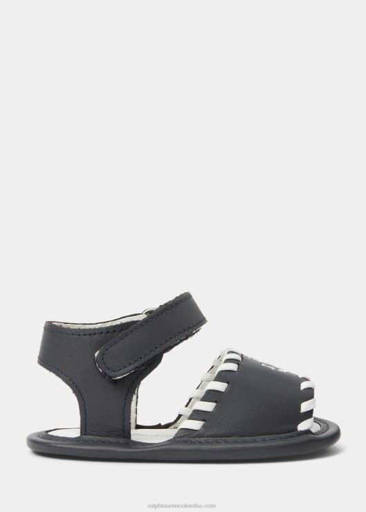 sandalia marinera de piel bebé cuero azul marino Ralph Lauren 2XR2V8127