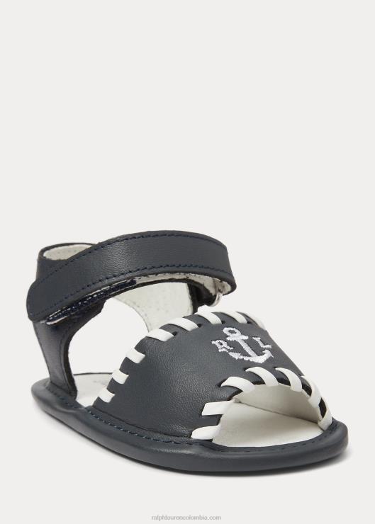 sandalia marinera de piel bebé cuero azul marino Ralph Lauren 2XR2V8127