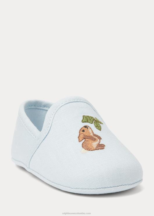 pantuflas de algodón con conejito de ceniza bebé azul Ralph Lauren 2XR2V8129