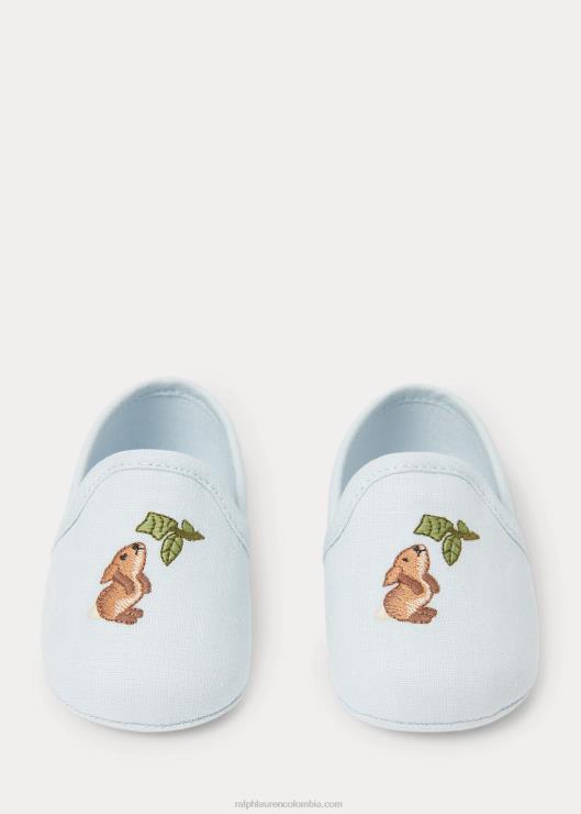 pantuflas de algodón con conejito de ceniza bebé azul Ralph Lauren 2XR2V8129
