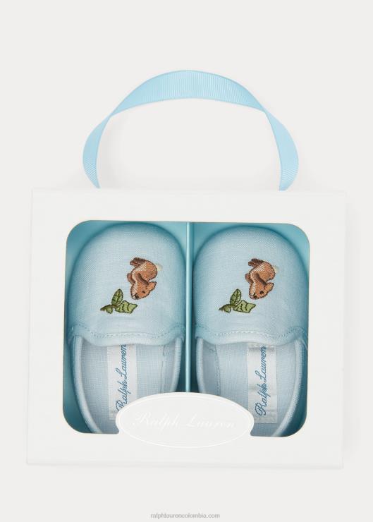 pantuflas de algodón con conejito de ceniza bebé azul Ralph Lauren 2XR2V8129
