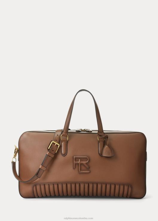 bolsa de viaje acolchada de piel de becerro bruñida hombres castaña Ralph Lauren 2XR2V8937