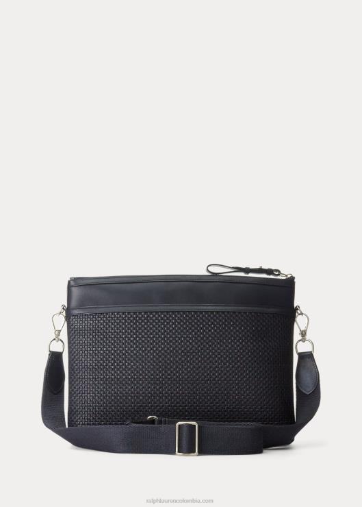 bolso messenger de piel de becerro tejida hombres presidente de la marina Ralph Lauren 2XR2V8960