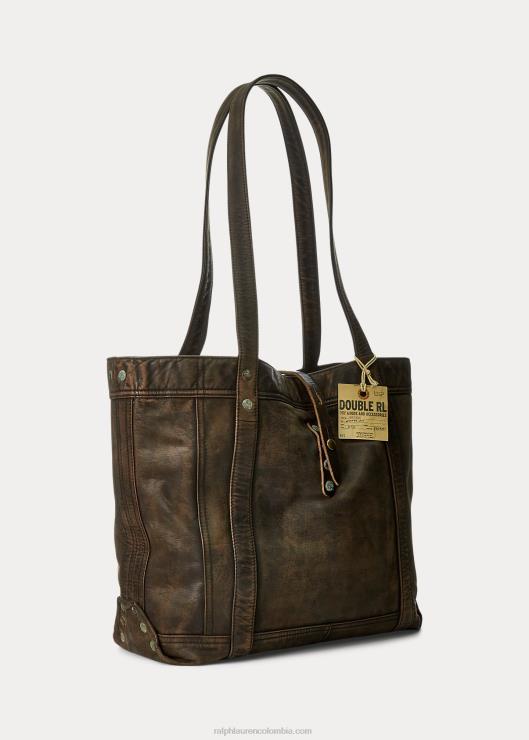 bolso de cuero hombres negro sobre marrón Ralph Lauren 2XR2V5150