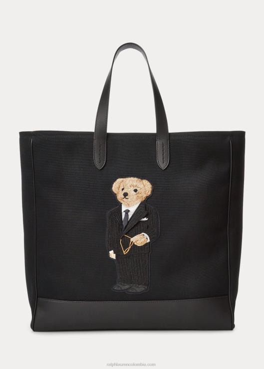bolso shopper de lona y piel de becerro con osito de polo hombres negro Ralph Lauren 2XR2V9014