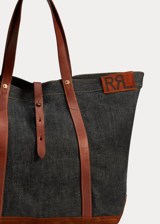 bolso shopper de mezclilla con ribete de cuero hombres índigo Ralph Lauren 2XR2V5152
