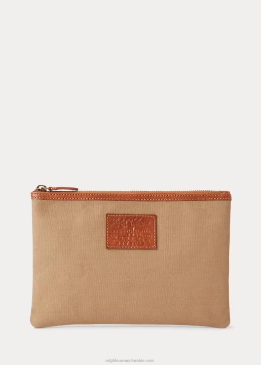 bolso de mano heritage de lona con ribete de cuero hombres caqui montana Ralph Lauren 2XR2V2757