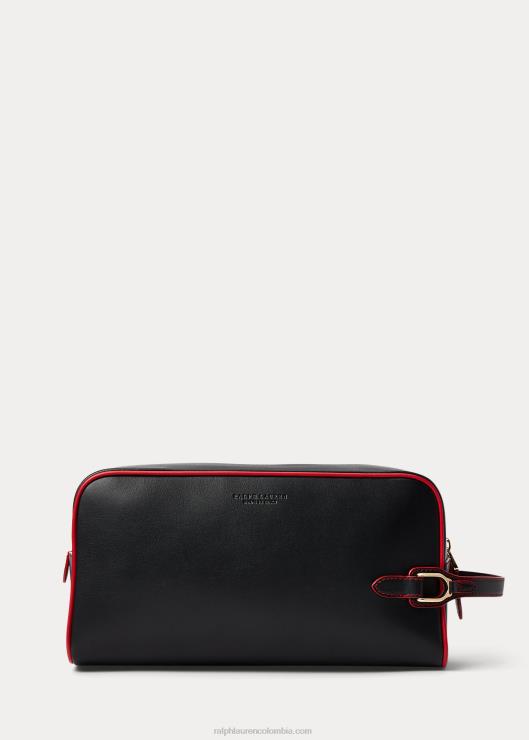 estuche de viaje de piel de becerro Weington hombres negro con rojo Ralph Lauren 2XR2V9009