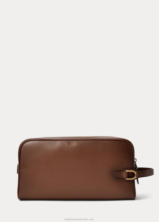 estuche de viaje de piel de becerro bruñida welington hombres castaña Ralph Lauren 2XR2V8997