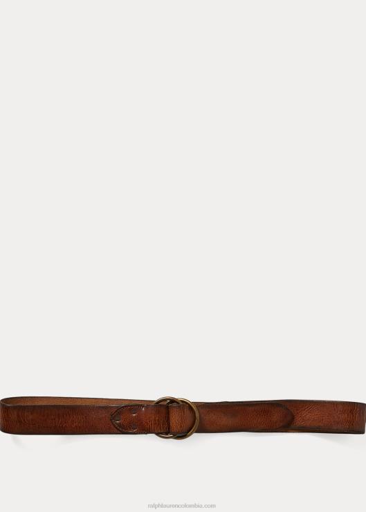 cinturón de cuero envejecido hombres marrón antiguo Ralph Lauren 2XR2V8893