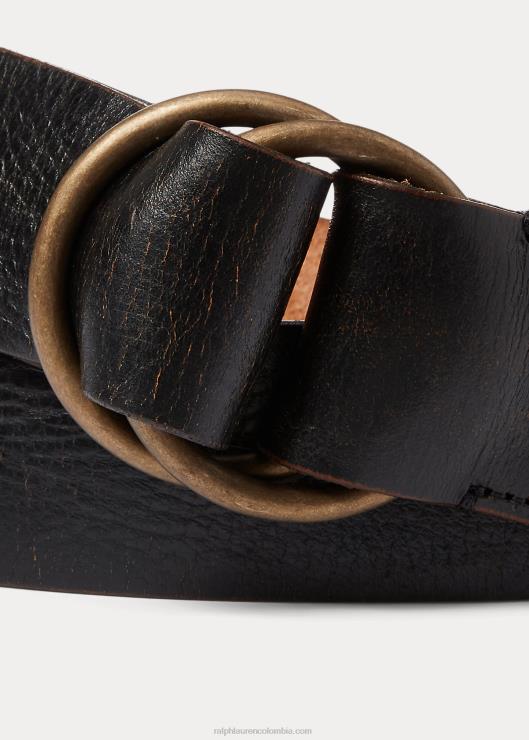 cinturón de piel con doble junta tórica hombres negro sobre marrón Ralph Lauren 2XR2V8844