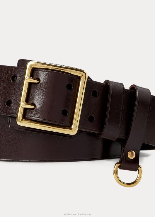 cinturón de piel con hebilla de dos puntas hombres marron oscuro Ralph Lauren 2XR2V2222