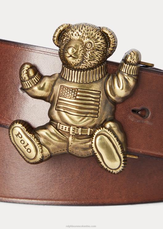 cinturón de piel con osito de polo hombres marrón Ralph Lauren 2XR2V2565