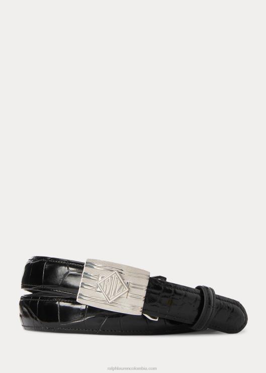 cinturón de piel de aligátor con hebilla torneada hombres negro Ralph Lauren 2XR2V8979