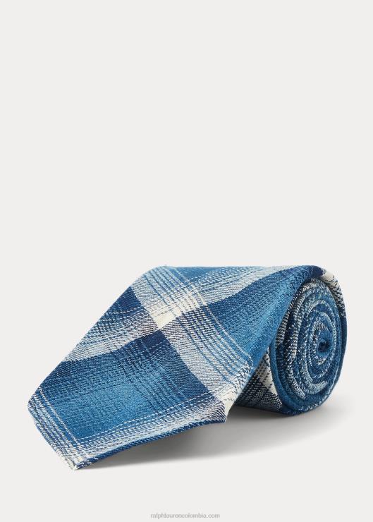Corbata de sarga jaspe a cuadros hecha a mano hombres índigo/crema Ralph Lauren 2XR2V8836