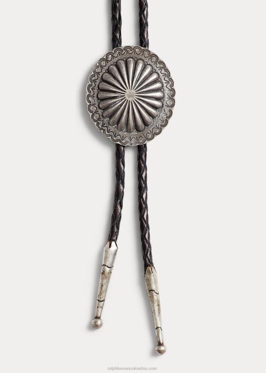 corbata de bolo de cuero trenzado hombres negro/plata vtg Ralph Lauren 2XR2V8914